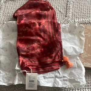 Anita Dongre Red Floral Scarf with Tassels